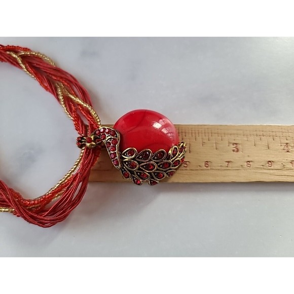 Red Peacock Pendant Necklace - Picture 9 of 10